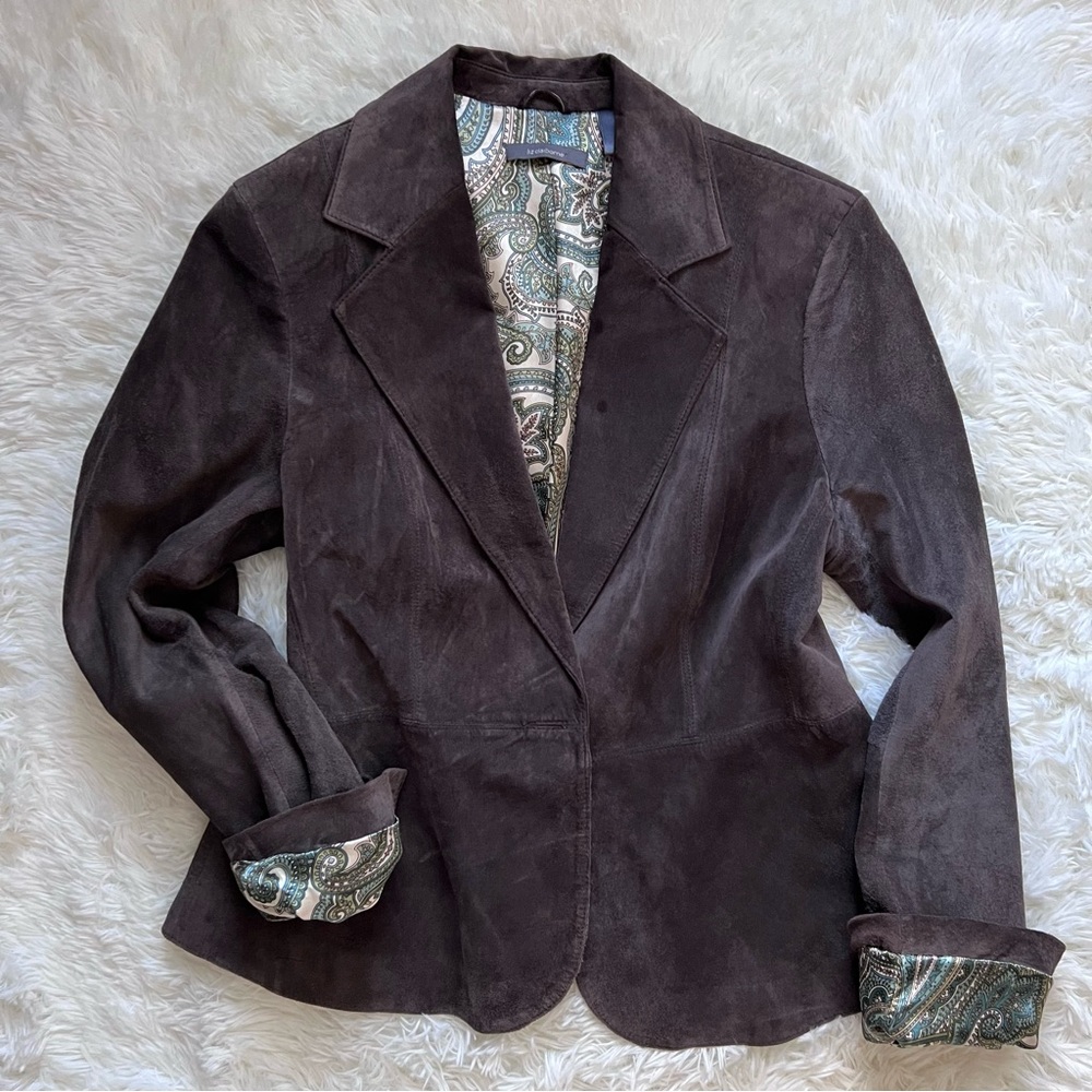 Liz Claiborne Vintage Brown Suede Paisley Lined Blazer Jacket